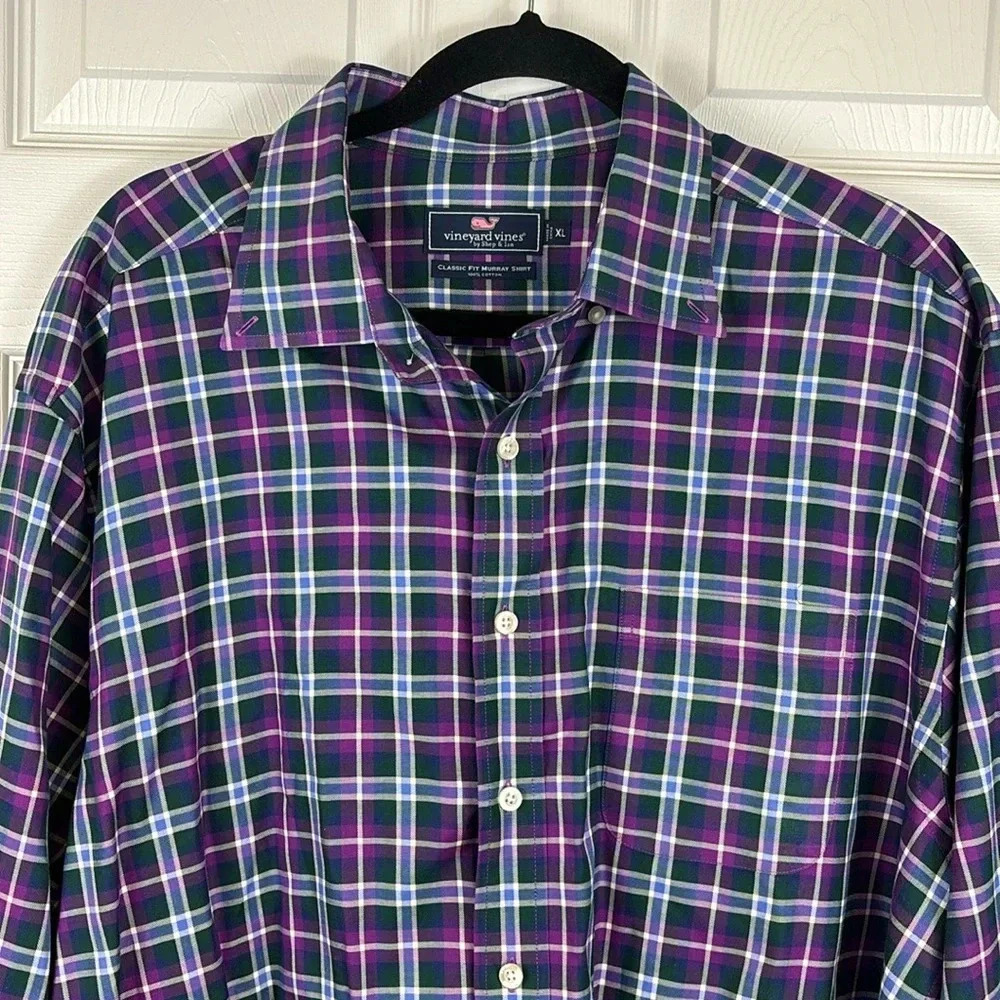 Vineyard Vines purple and navy plaid classic fit Murray shirt sz xl